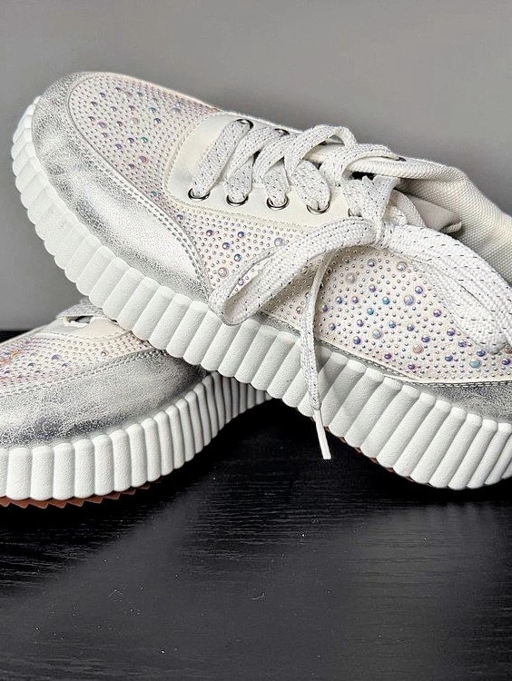 Rhinestone Platform Sneakers in White New